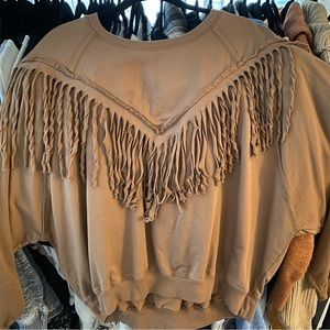 Brown fringe sweatshirt by Chelsea DeBoer with Lily and Lottie.